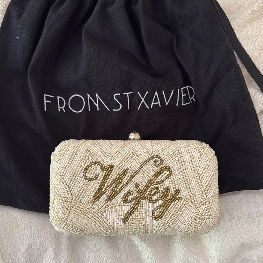 Wifey Beaded Clutch - Cream and Gold